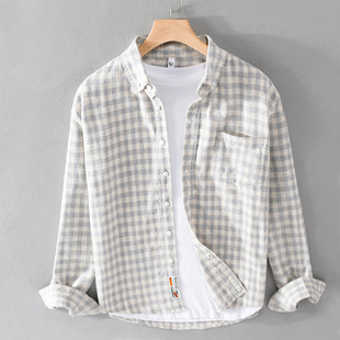 Men's Spring and Autumn Houndstooth Long-sleeved Shirt Loose Fashionable Casual Plaid Men's 8801 Shirt