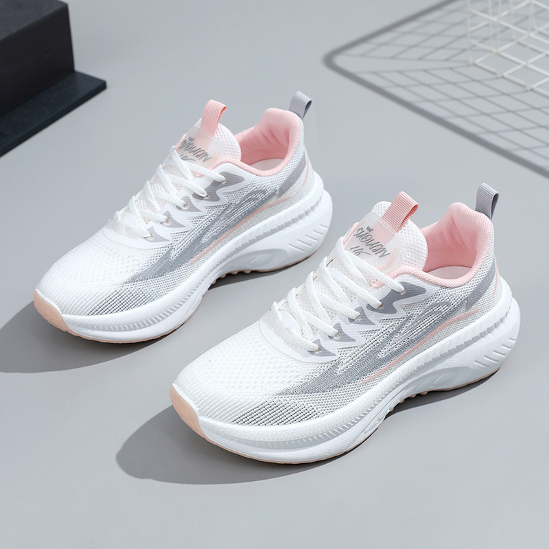 Cross-Border Women's New Fashion Trend 2025 Autumn Thick-Soled Height-Increasing Fly-Knit Shoes White Shoes Women's Shoes Casual Sports Shoes