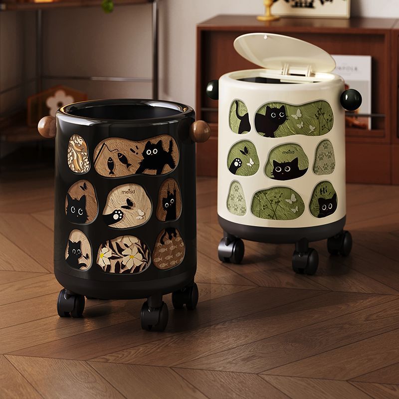Meishida Vintage Style Trash Can 2025 New Model for Home Use, Light Luxury High Aesthetic Value, Bedroom Trash Bin with Lid