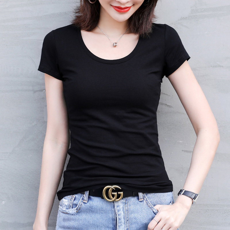 黒半袖 Tシャツレディーススリムフィットショルダートップ大きいサイズレディーススモークグレー半袖 Tシャツ無地多用途夏イン|undefined