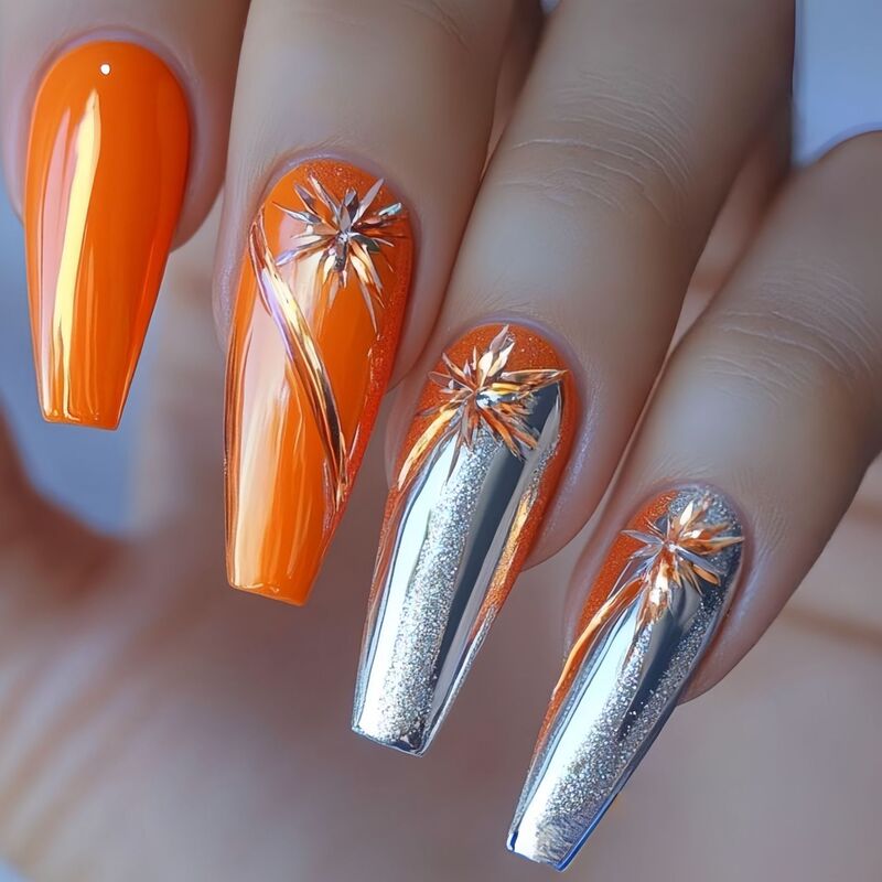 Orange Long Ballet Nails European and American Fashion Hot-Selling Fake Nails Wholesale Ins Style Wearable Nails Removable