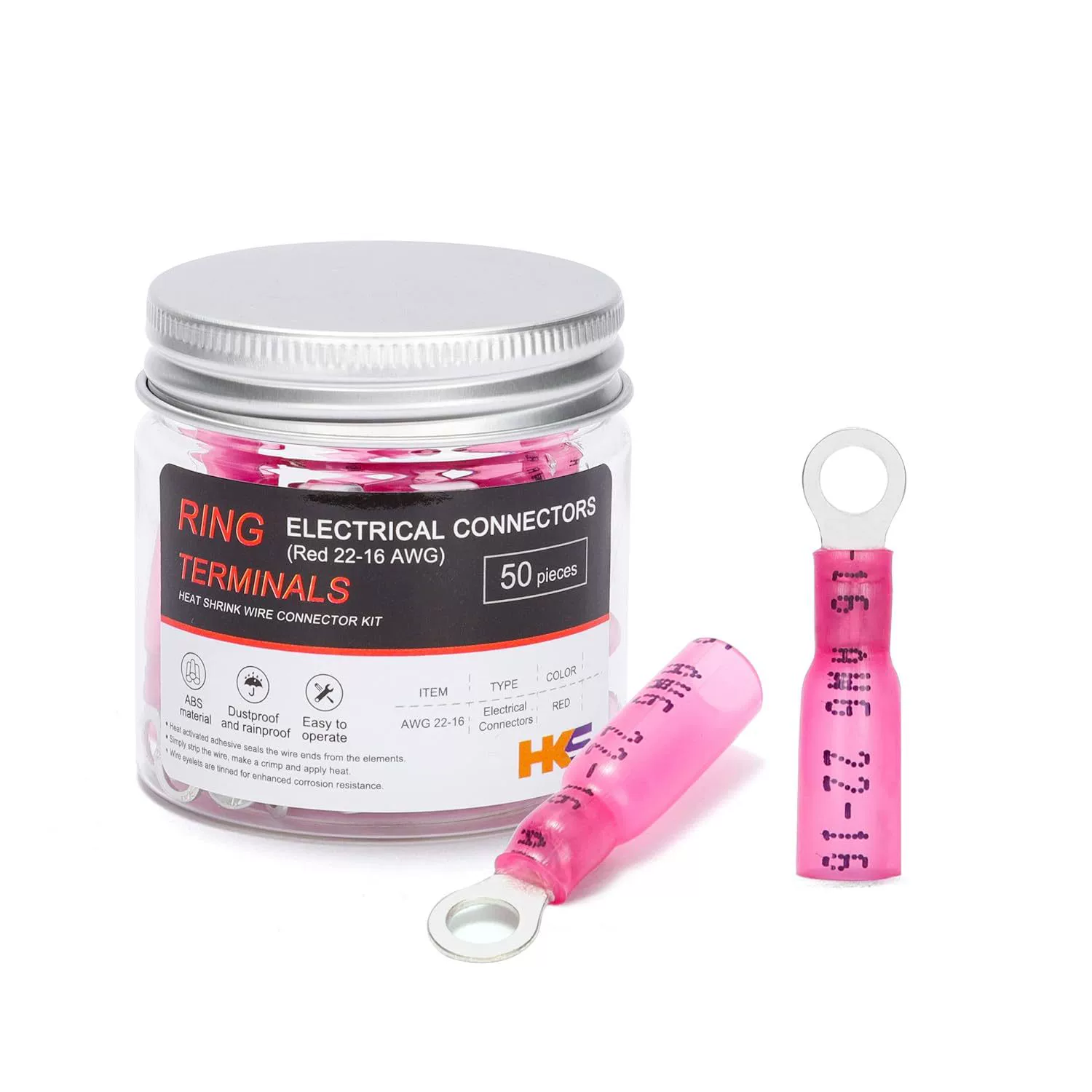 HKS 50 PCS Ring Terminals #8 Red 22-16 AWG-M4-Electrical