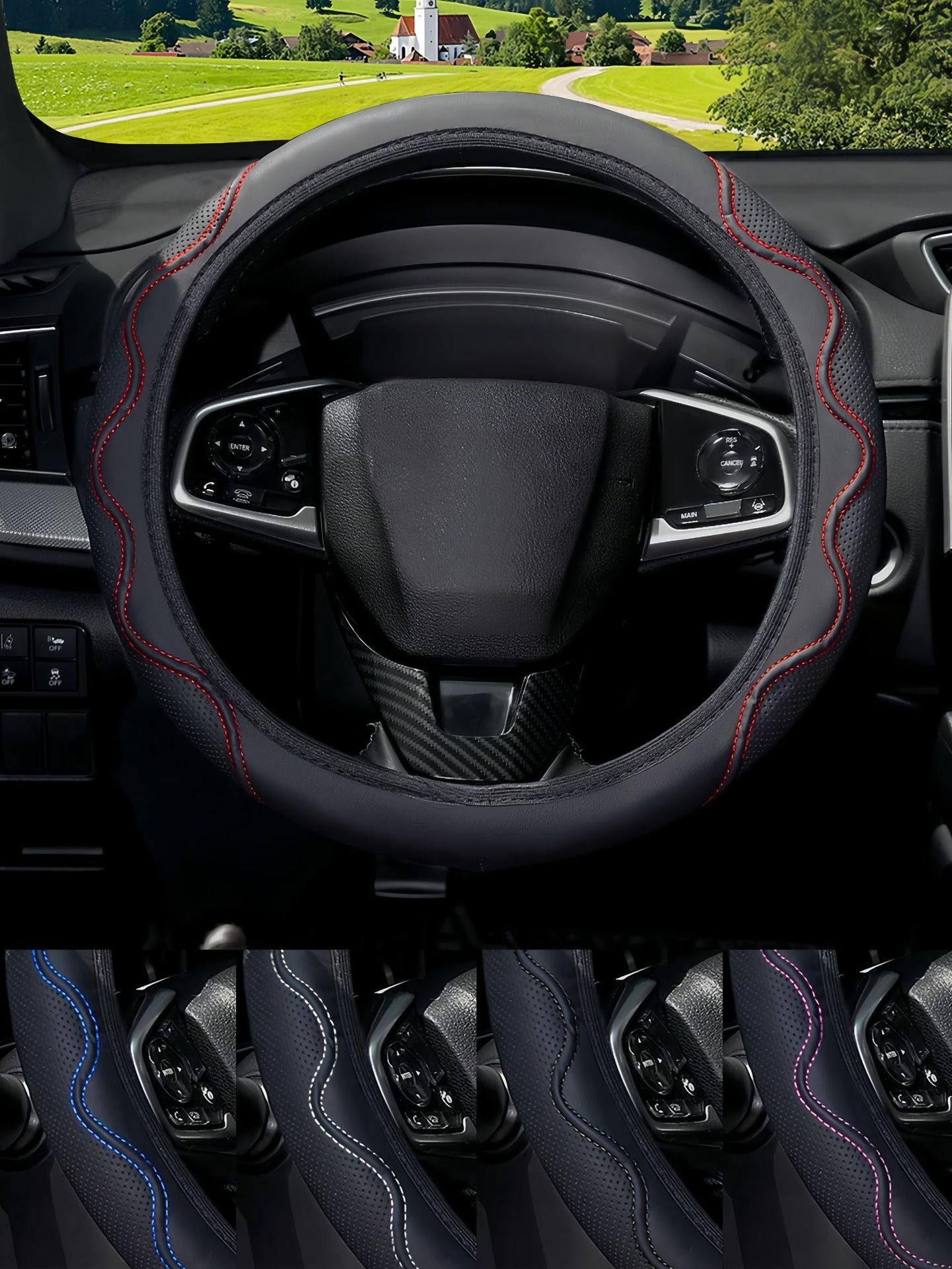 Cross-Border Amazon Car Steering Wheel Cover, Corrugated Sports Style, Non-Slip, Sweat-Absorbent, No Inner Ring, Artificial Leather Handle Cover
