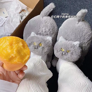 棉拖撸猫感半包跟棉鞋抱抱毛绒居家可爱保暖露跟仿真猫咪拖鞋