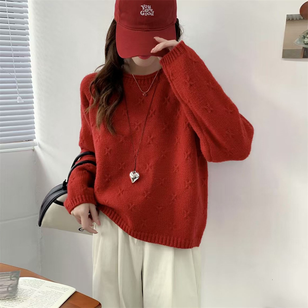 Suéter de Punto Calado para Mujer de Acrílico y Nailon con Cuello Redondo para Otoño e Invierno