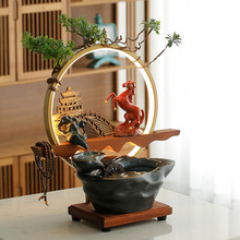 中式流水生财摆件办公室客厅桌面循环水喷泉风车景观开业乔迁送礼