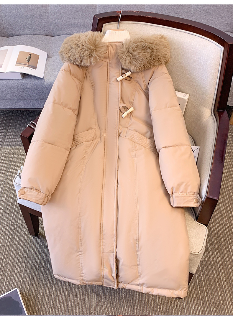 2024 Korean version women's Hong Kong long style over the knee student thick cow horn button cotton loose large fur_voghion.com