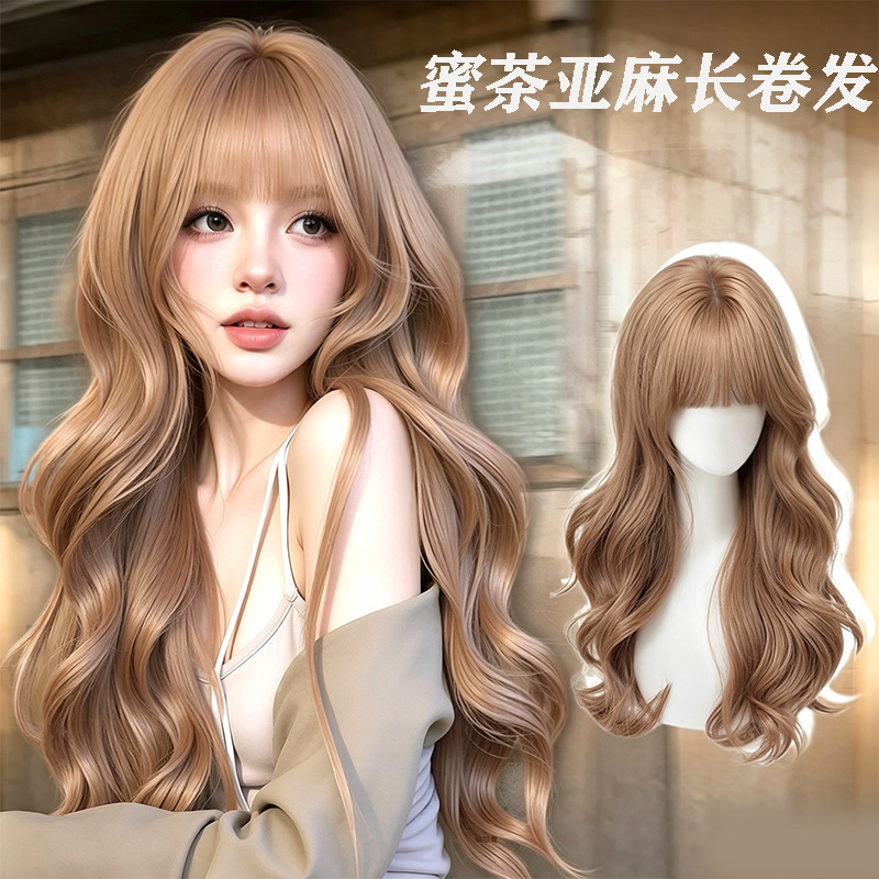 Shuying Wig for Women, Light Linen Color, Lolita Style, Large Wavy Long Curly Hair, Lightweight and Realistic, Full Head Cover for Daily Use Shuying Wig for Women, Light Linen Color, Lolita Style, Large Wavy Long Curly Hair, Lightweight and Realistic, Full Head Cover for Daily Use