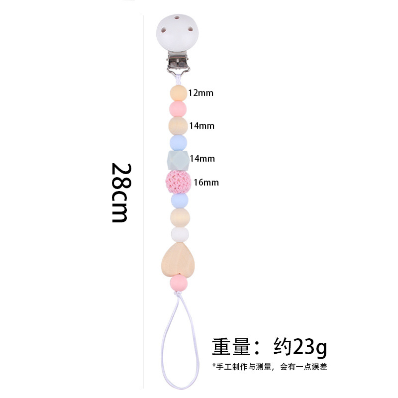 Productos para bebés y niños pequeños grano madera amor DIY tetina cadena calmar bebés perlas de silicona mordida goma molar cadena de prevención