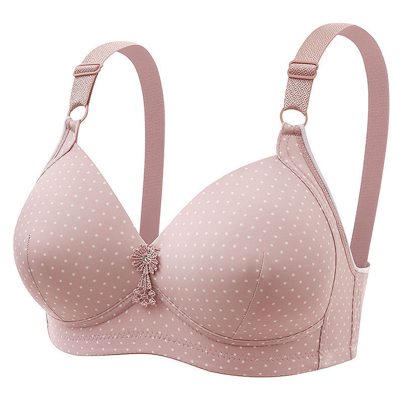 Factory Outlet Printed Polka Dot No Steel Ring plus size Underwear Thin Comfortable Breathable Three-breasted Middle-aged Mother Bra
