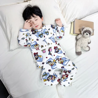 珊瑚绒睡衣儿童秋冬款加厚保暖男童宝宝法兰绒家居服可爱卡通套装