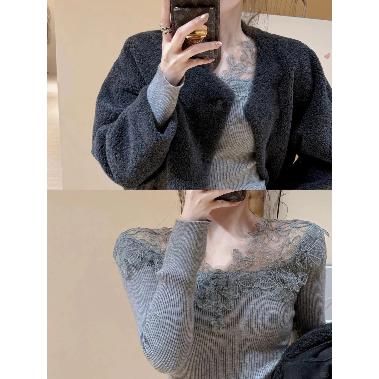 Lace base demi-season spring atmospheric knitted sweater