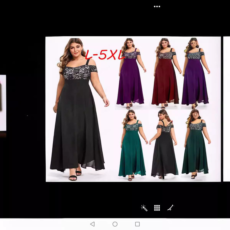 Factory Direct 2020 Amazon Spring Summer Large Size One-Shoulder Flower Lace Sling Chiffon Dress