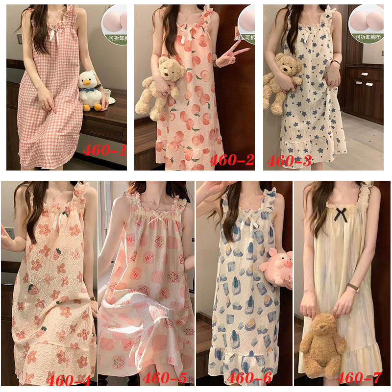 2024 verano colga cojín de pecho pijama niñas lindas dulces cómodas burbujas tela arrugada vestido de dormir ropa de mujer para el hogar