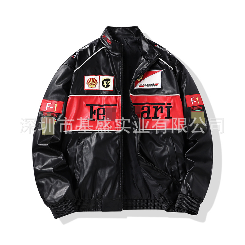 F1 Racing Suit Embroidered Leather Jacket European and American Style Spring Leather Jacket Retro Men's and Women's Pu Leather Motorcycle Jacket Custom-Made F1 Racing Suit Embroidered Leather Jacket European and American Style Spring Leather Jacket Retro Men's and Women's Pu Leather Motorcycle Jacket Custom-Made