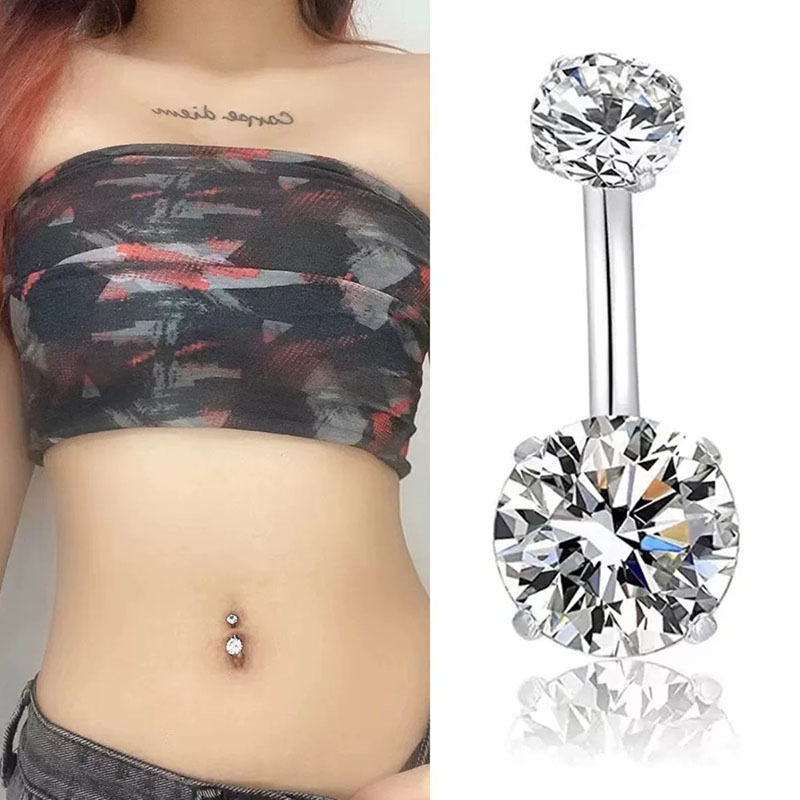 F136 Titanium Alloy Internally Threaded Navel Ring with 5A Zircon Ends - G23 Titanium Heart Rhombus Belly Button Ring detail image 3