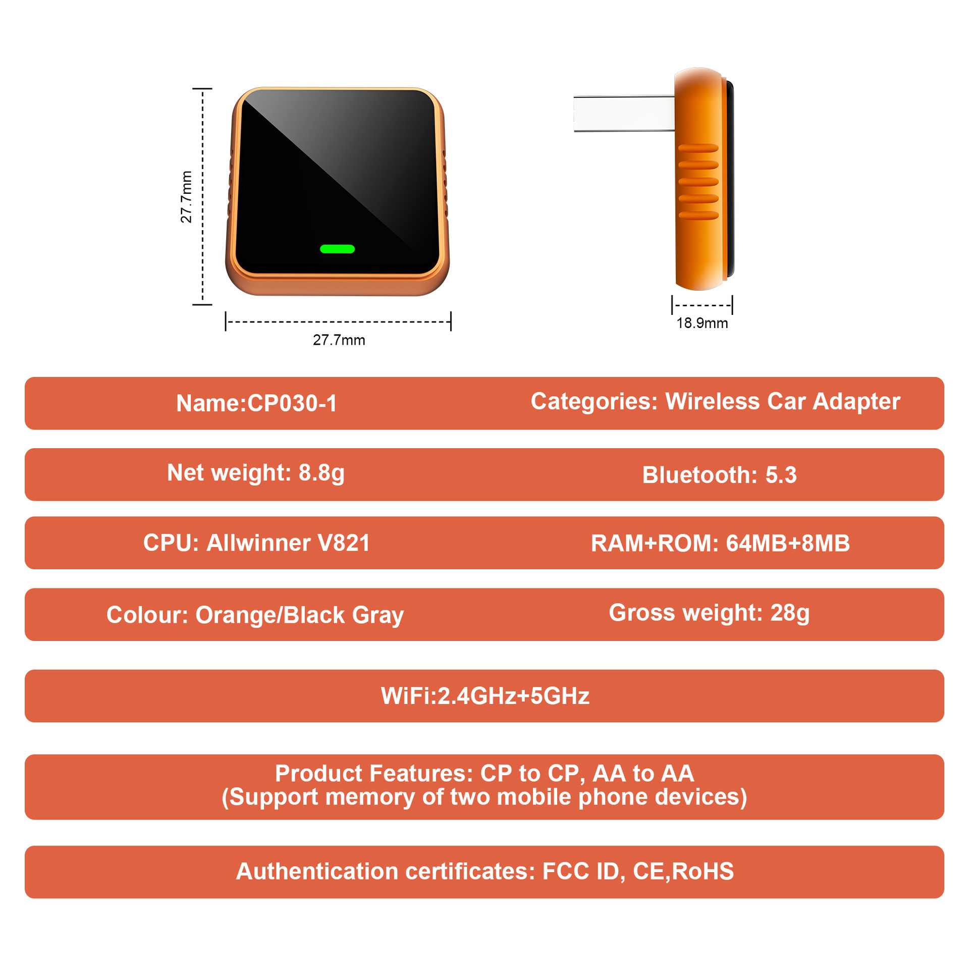 Cp030-1 Original Wired to Wireless Carplay Car Connectivity Box, Popular on Temu, Apple Color Car Box