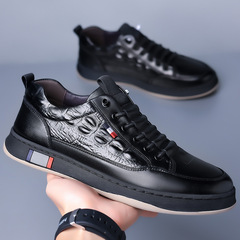 牛皮鱷魚紋豆豆鞋男士休閒駕車鞋軟底一腳蹬小白鞋運動皮鞋子