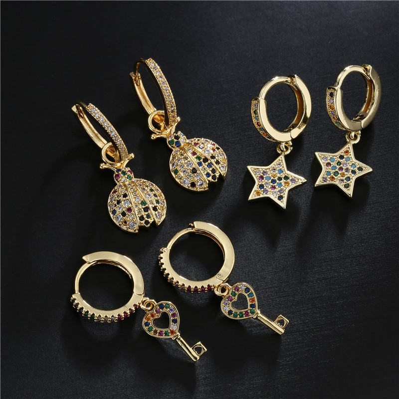 Fashion Simple New Style Fish Bone Rainbow Color Zircon Micro-inlaid Earrings display picture 6