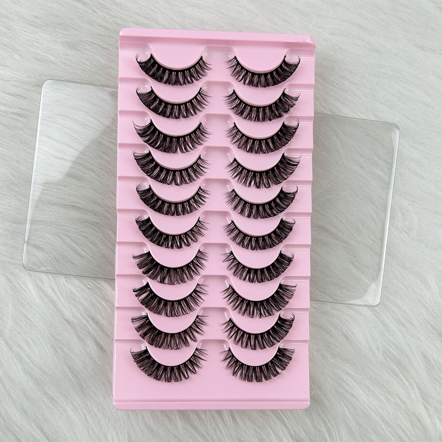 Transfronterizo 10 pares de pestañas postizas rizadas rusas, simulación gruesa, pelos, tallos negros DD, pestañas europeas y estadounidenses