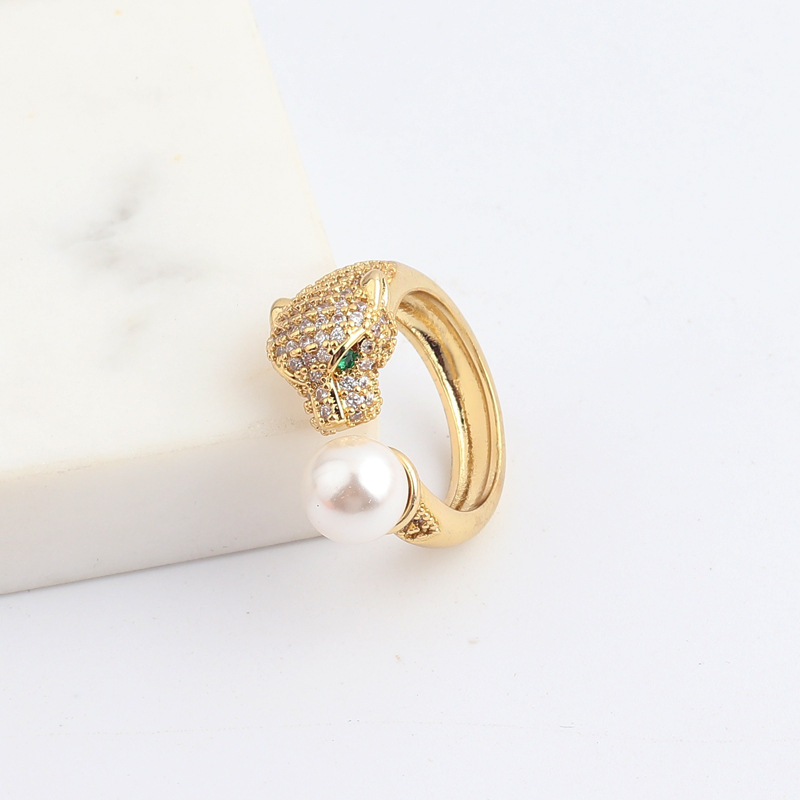 Retro Animal Copper Open Ring Inlay Artificial Pearl Zircon Copper Rings display picture 5