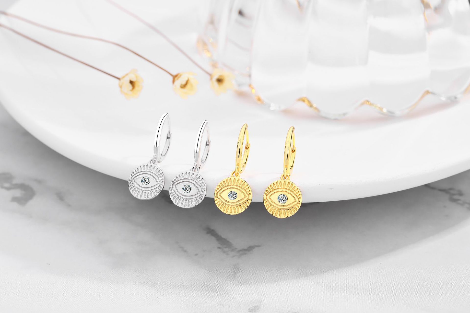 7g Weight Zircon Inlay Material Drop Earrings Classification 1 Pair Quantity 1 Pair 925 Sterling Silver Zircon Devil'S Eye Drop Earrings
