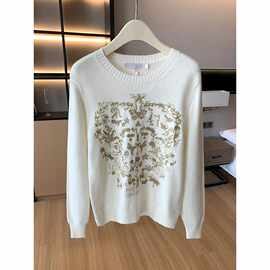 高定N货~深圳南油欧货法式高端女装重工刺绣羊毛长袖针织衫毛衣