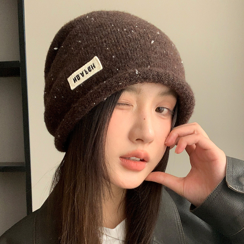 韩版秋冬新款帽子女卷边包头帽大头围显脸小堆堆帽保暖百搭针织帽|undefined