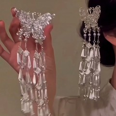 民族風蝶流蘇ヘアピン早春アクセサリー髪飾りヘアピン女性高級感古風髪飾りクリップアヒル口クリップ