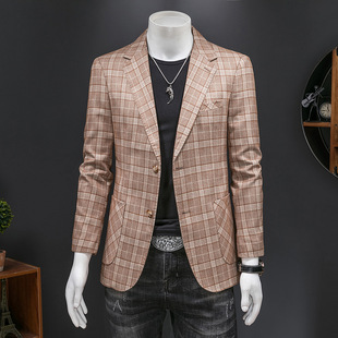 New Men's Casual Suit Large Size Korean Style Slim Fit Suit Jacket Men's Fashionable Handsome Plaid Small Suit Single Western