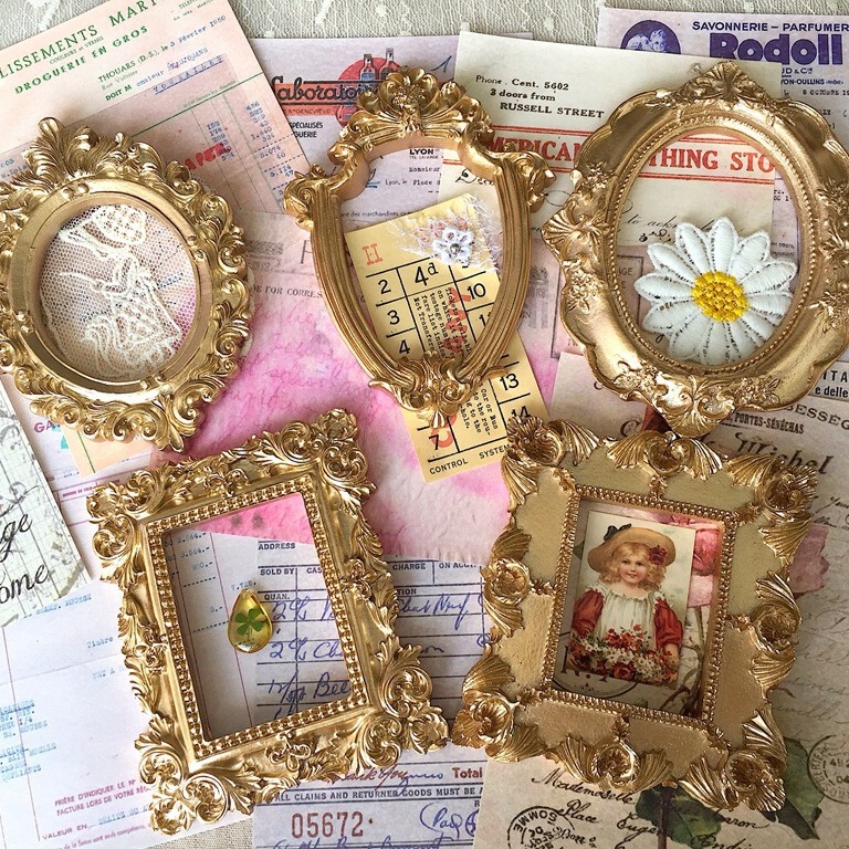 ins style golden European-style relief resin small photo frame empty frame carved hand account material decoration material photo