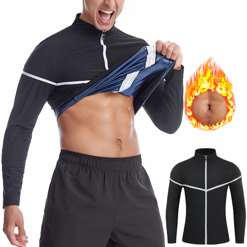 Amazon Men's Sports Running Fitness Suit European Code Bodybuilding Corset Sweat Suit Cross-border Belly Tinker Long-sleeved Body Shaping Suit