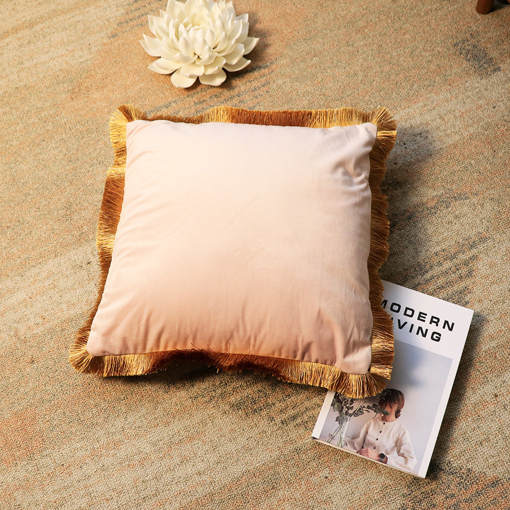 Copricuscino per divano in velluto olandese con bordo in nappa dorata semplice nordico, modello di decorazione per la casa_voghion.com
