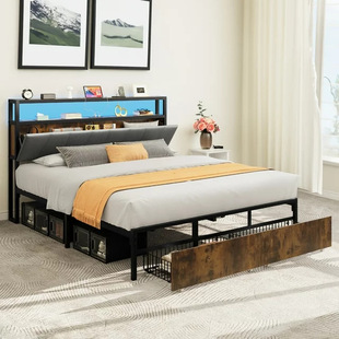 Double bed with drawer iron bed steel wood iron frame bed thickened iron bed modern simple bed dormitory bed wholesale