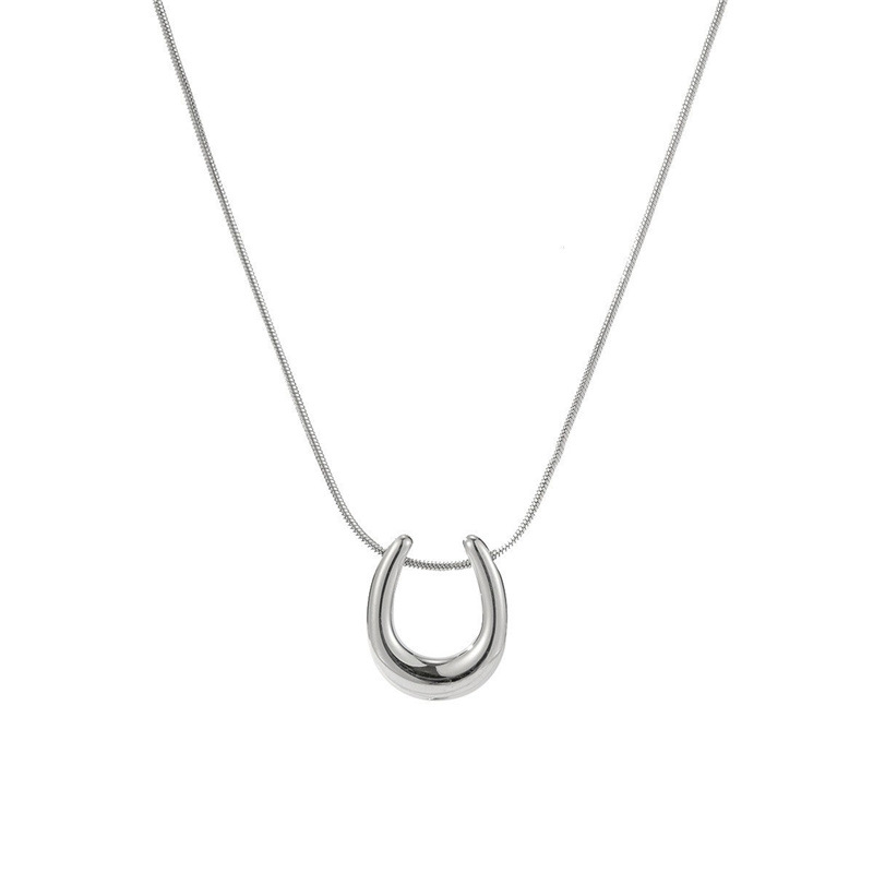 Collier pendentif fer à cheval en forme de U haut de gamme en acier titane pour femme, chaîne clavicule simple et polyvalente_voghion.com