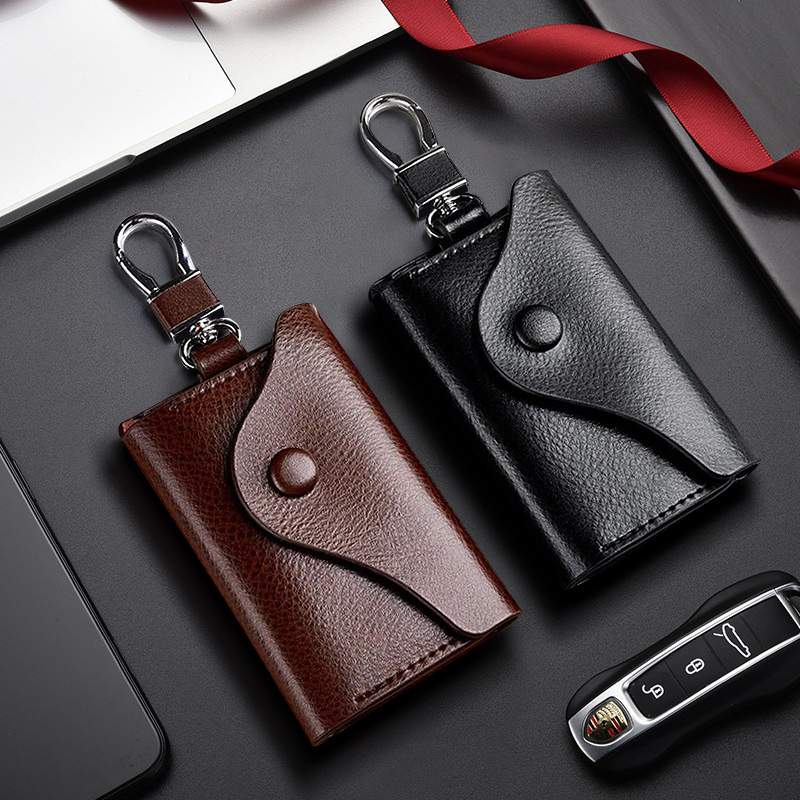 Bolsa para llaves para hombre, cuero genuino, gran capacidad, bolsa para llaves multifuncional, bolsa universal para llaves de coche de alta gama para colgar en la cintura, antirrobo para mujer