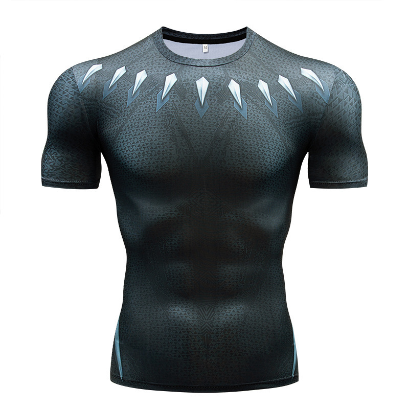 ヨーロッパとアメリカのアベンジャーズ 3D Tシャツスポーツタイツメンズ吸汗性フィットネスバスケットボールユニフォームメンズ半袖弾性|undefined