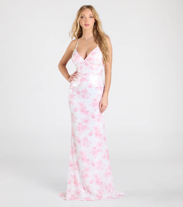 Venta caliente transfronteriza europea y americana nueva fiesta de las mujeres europeas y americanas floral rosa lentejuelas vestido sexy vestido vestido de noche