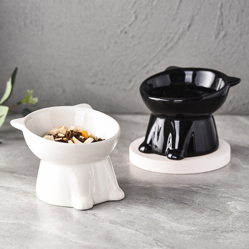 Tazón de comida para gatos simple anti-derroque, tazón de agua potable de plástico con boca inclinada, patas altas para mascotas, grano para perros, tazón para proteger la columna cervical.