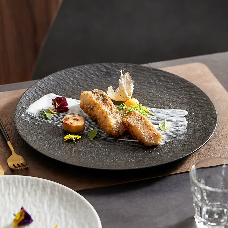 White stone -grained hotel ceramic shallow plate restaurant ritual meal, with steak, net red dessert flat flat plate