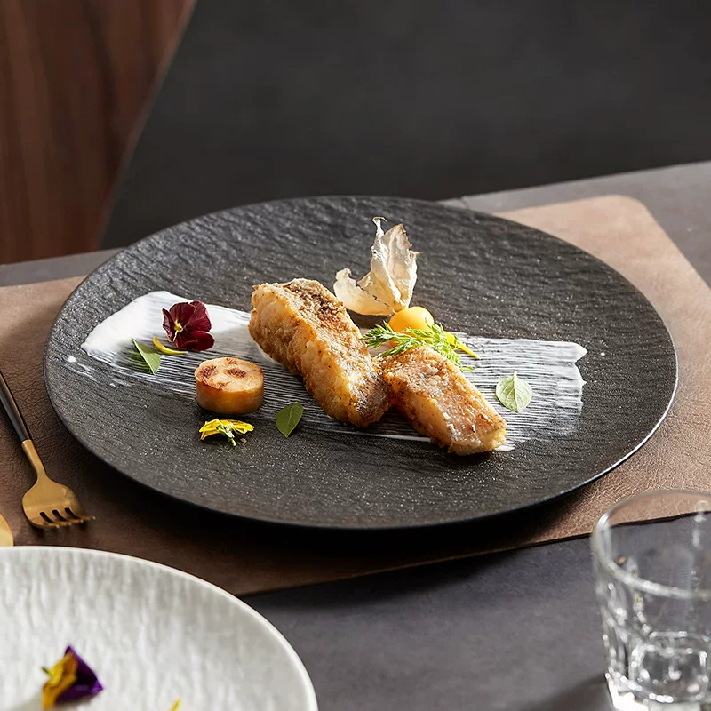 White stone -grained hotel ceramic shallow plate restaurant ritual meal, with steak, net red dessert flat flat plate