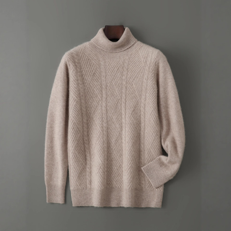 100% Australian Merino Wool Sweater Men's High Lapel Jacquard Thickened Sweater Hebei Qinghe Factory Wholesale