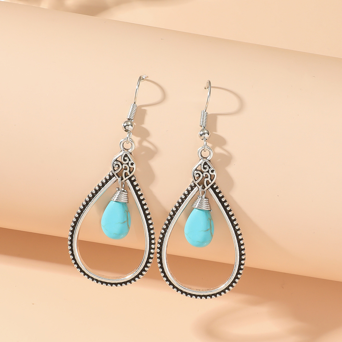 retro ethnic turquoise earrings drop-shaped