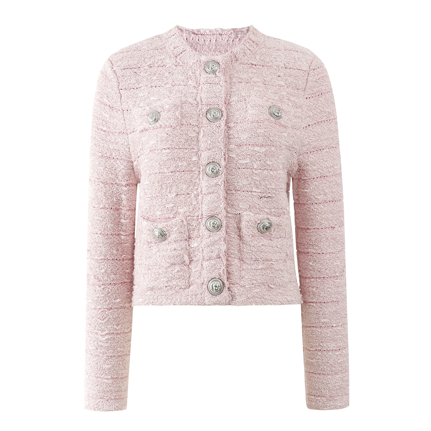 French B Brand 26 Autumn/Winter Tweed Round Neck Metal Buckle Long-Sleeve Knit Top Jacket with a Chic and Elegant Style