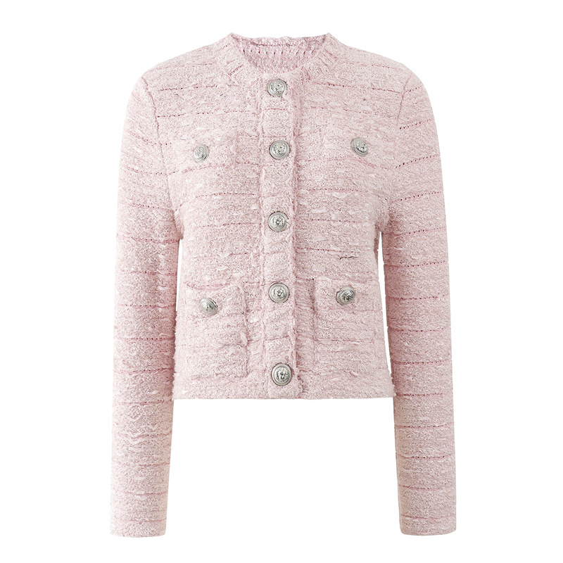 French B Brand 26 Autumn/Winter Tweed Round Neck Metal Buckle Long-Sleeve Knit Top Jacket with a Chic and Elegant Style