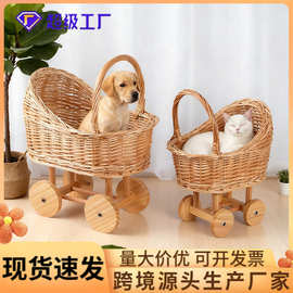 复古婴儿编织小推车宠物狗猫窝收纳篮月子花篮储物摄影道具周岁