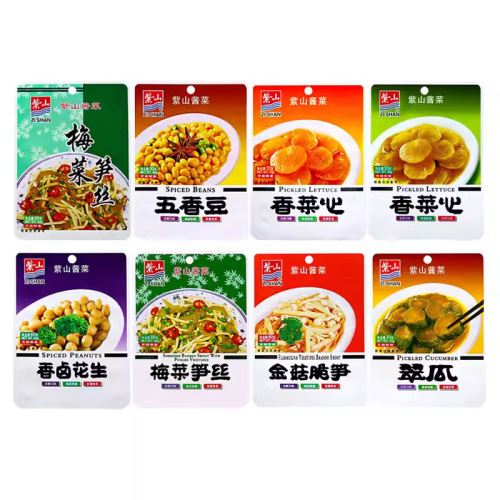 Zishan pickled mustard greens, bamboo shoots, enoki mushrooms, crunchy bamboo shoots, whole box of coriander hearts, crispy cucumbers, braised peanuts, five-spice bean sauce, appetizing side dishes