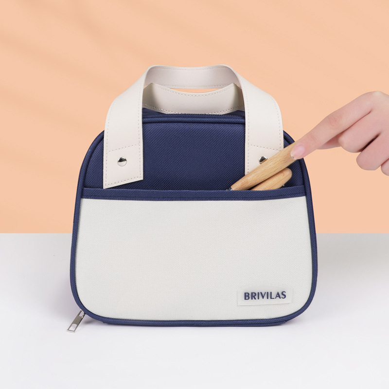 Bolsa aislante trapezoidal a juego de color de moda, bolsa de caja de almuerzo de papel de aluminio grueso portátil, bolsa de almuerzo en el trabajo, bolsa de almuerzo
