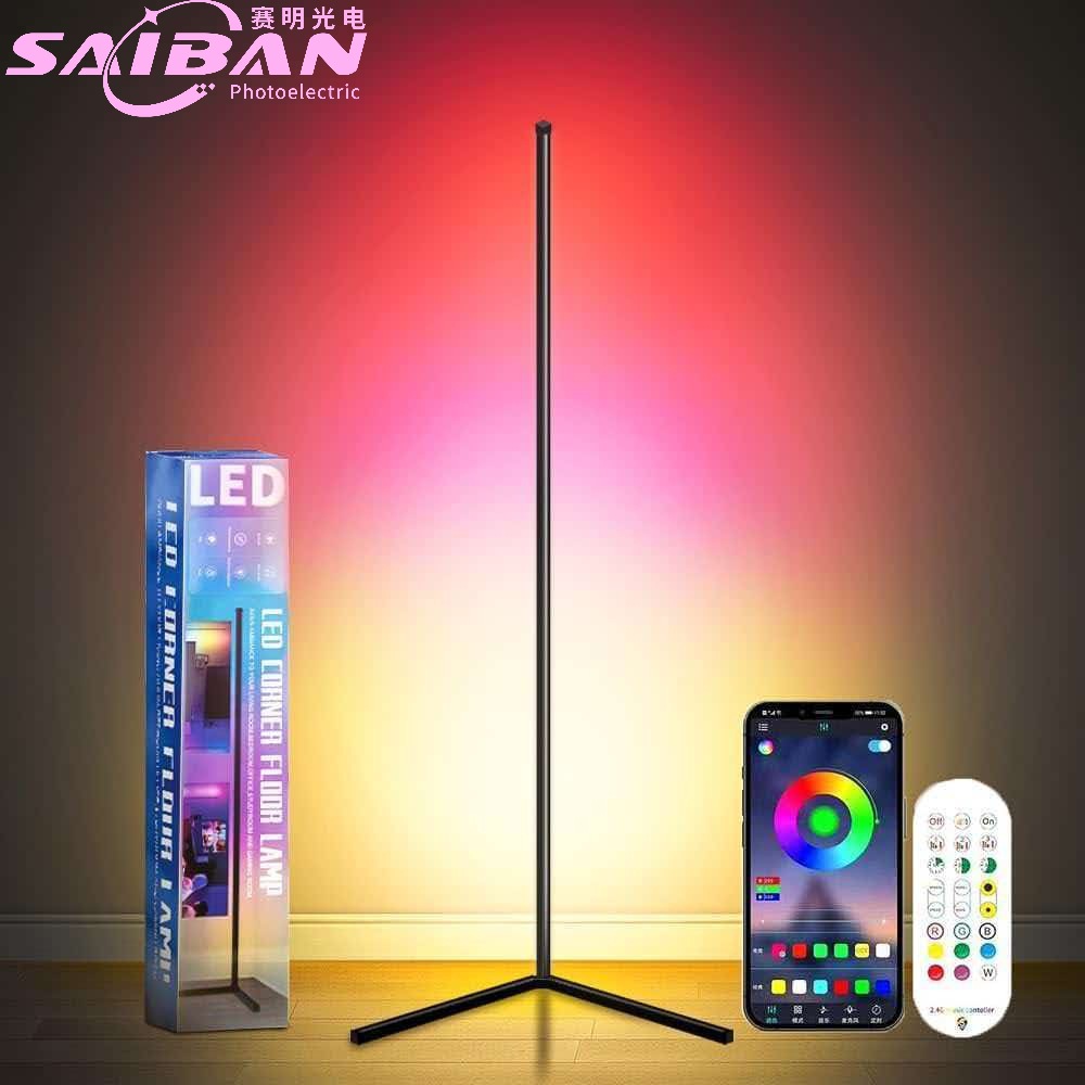 Lámpara LED de Pie de Esquina RGB de 3 Secciones con Control Remoto de 24 Teclas, Bluetooth y App, de Aluminio