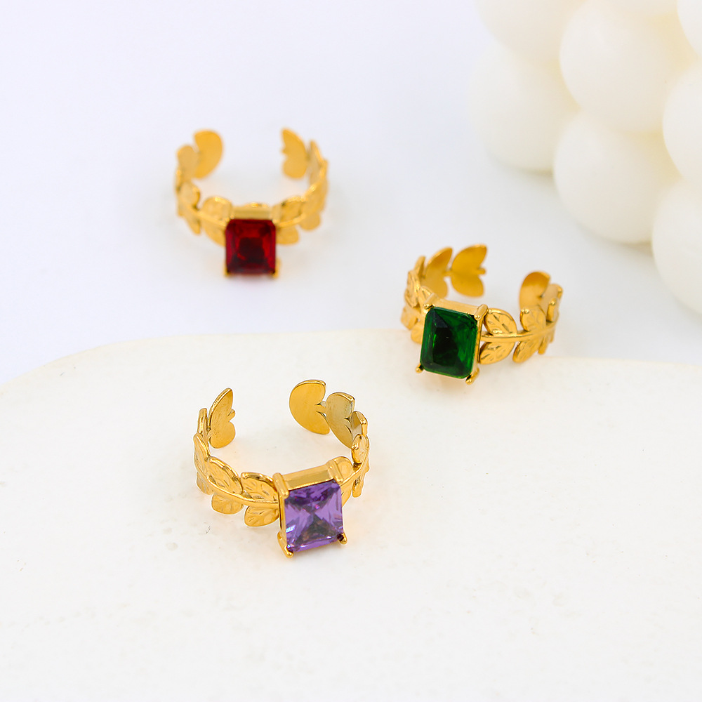 Fashion Flower Stainless Steel Plating Zircon Open Ring 1 Piece